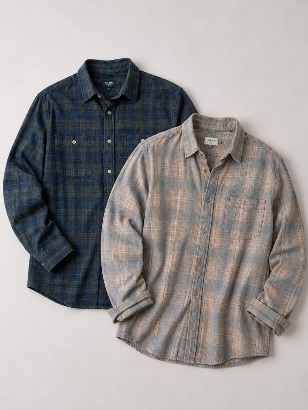 Men's XL Cotton Button-Up Shirt Bundle | L.L.Bean Flannel + ROWN Lightweight Cor